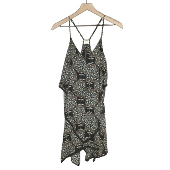 Women's S Intimately Free People Floral Mini Slip Rare Lace Hem Black Print - Picture 1 of 6